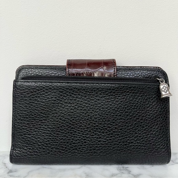 Vintage Brighton Pebbled Leather Croc Embossed Bi-Fold Wallet Brown Black - Picture 3 of 13